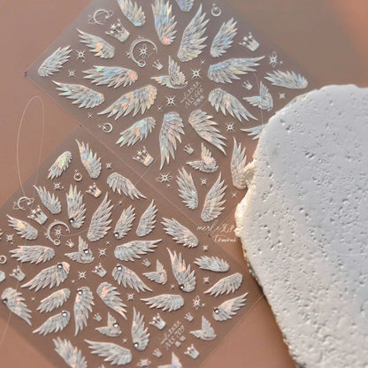 Flash Dreamy Freedom White Swan Wing High Quality Nail Stickers Nail Art Decoration Decals Design MS-666