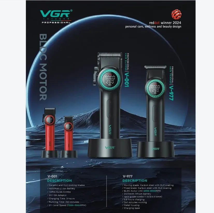 VGR 001 977 new hair trimming set high-end men's hair clipper intelligent digital display electric carving and whitening trimmer