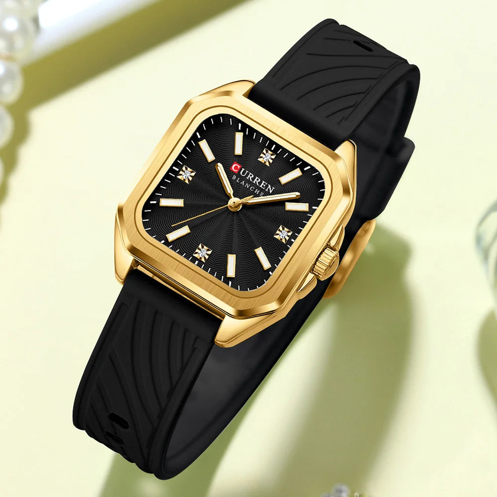 Relógio feminino quadrado minimalista pulseira pulseira de silicone casual
