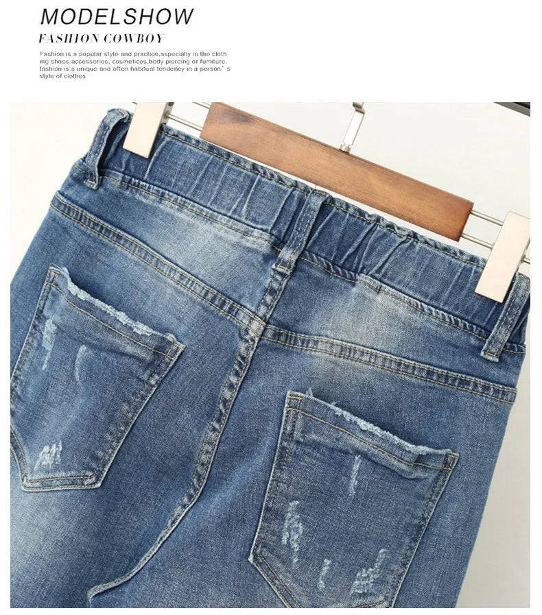 XL-6XL Plus Size jeans for Women Mom Jeans Woman Elastic High Waist Blue BaggyJeans Denim Ripped Jeans Female Harem Pants