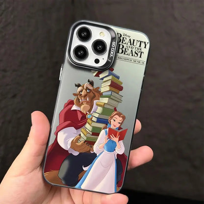 Funda plateada colorida para Apple iPhone 11, 13, 15, Pro Max, 14 Plus, 12, 16, funda de silicona a prueba de golpes, Princesa Bella Disney