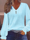 Camiseta informal de manga larga con cuello en V y botones decorativos de talla grande para primavera y otoño, ropa de mujer de talla grande. 
