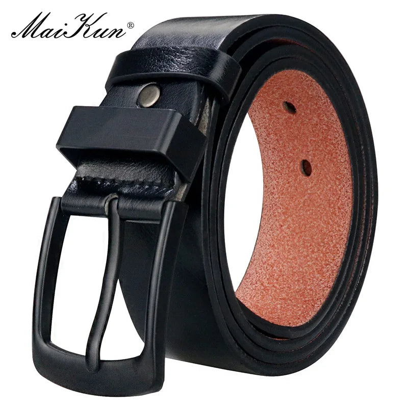 Cinturón casual vintage Maikun para hombre, con hebilla de pasador negra, de cuero ancho y versátil para estudiantes.