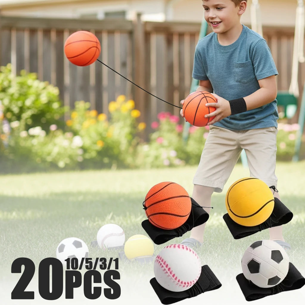 1-20PCS Reaction Training Bouncy Ball Set with Wrist Strap, 1 to 20 Pieces for Hand-Eye Coordination, Kids' Outdoor Sports and Fitness