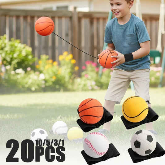 1-20PCS Reaction Training Bouncy Ball Set with Wrist Strap, 1 to 20 Pieces for Hand-Eye Coordination, Kids' Outdoor Sports and Fitness