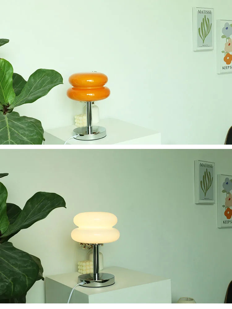 Macaron Glass Table Lamp Trichromatic Dimming Living Room Atmosphere Lamps Eye Protection Night Light Girl Bedroom Bedside Decor