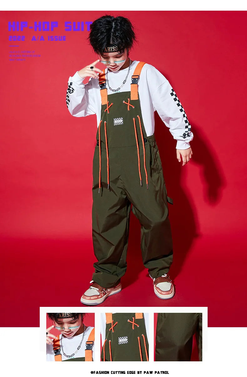 Boys Hip Hop Loose Overalls Girls K-pop Cargo Pants Kids Dungaree Joggers Children Jumpsuit Street Dance Romper Teen Streetwear
