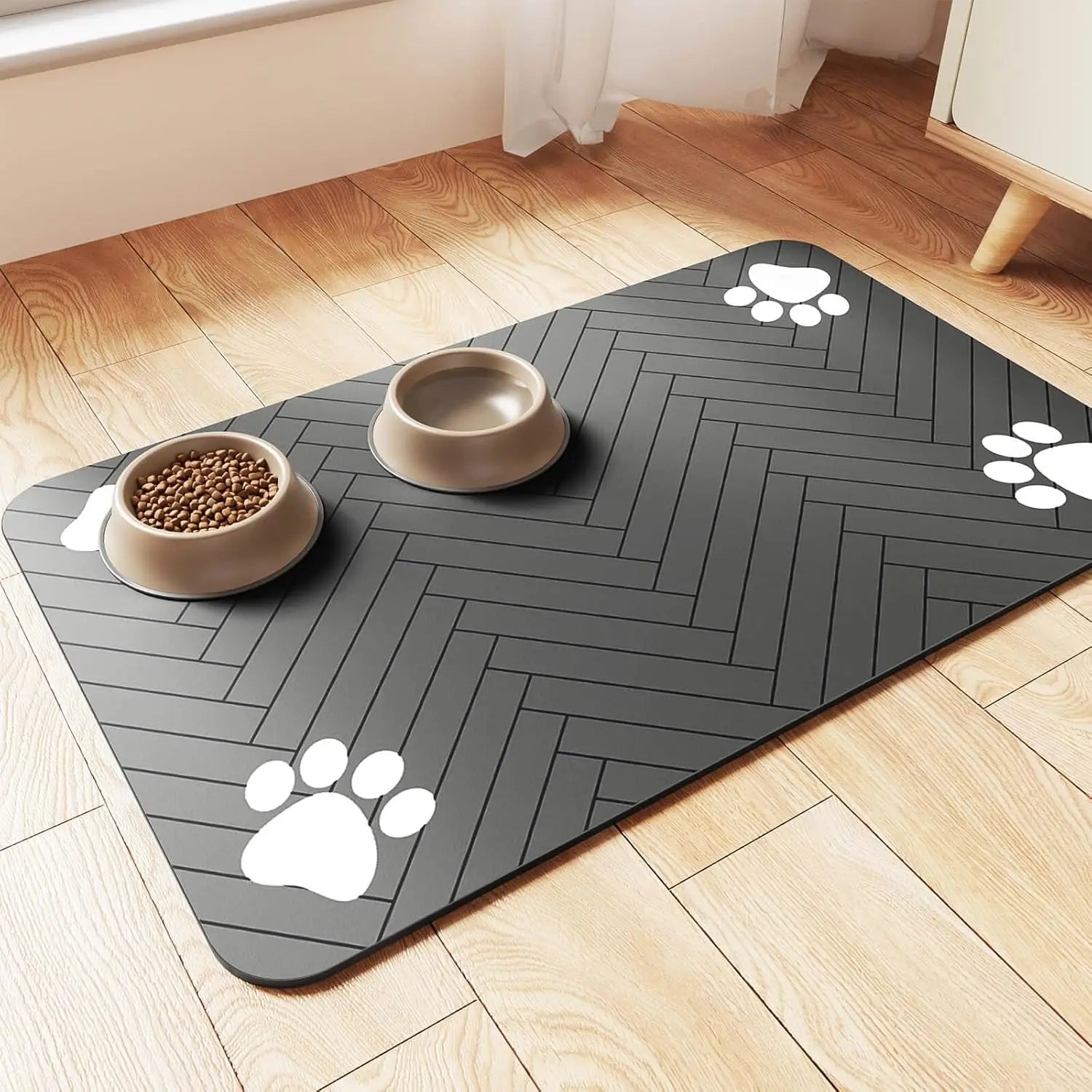 Tapete absorbente para comedero de mascotas, con respaldo de goma impermeable y secado rápido para perros y gatos.