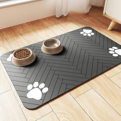 Tapete absorbente para comedero de mascotas, con respaldo de goma impermeable y secado rápido para perros y gatos.