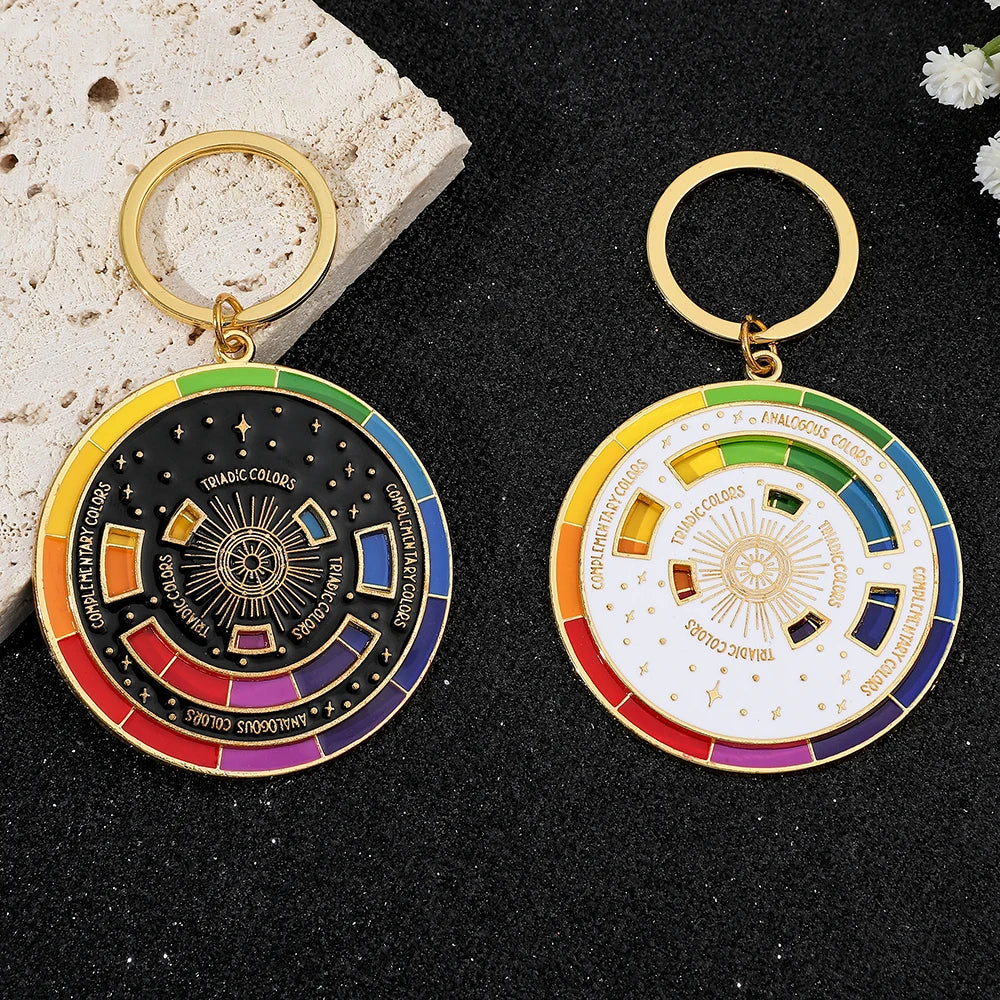 Chaveiro de círculo cromático com roda colorida, chaveiros giratórios criativos