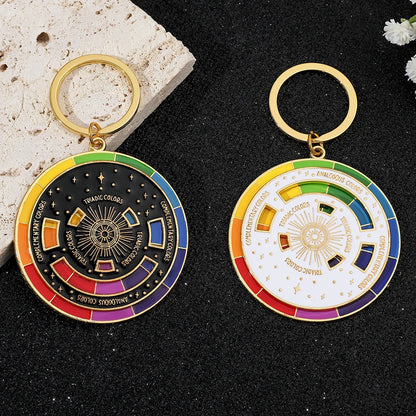 Chaveiro de círculo cromático com roda colorida, chaveiros giratórios criativos
