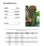 Plus Size 2025 Summer New V-neck Short Sleeve Pleated Solid Colour Loose Casual Midi Dress Basic Hem Pleated