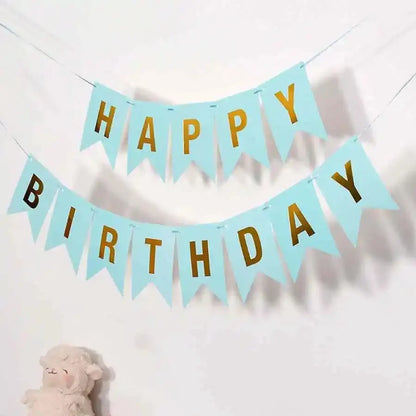 Happy Birthday in English Gold Plated Swallowtail Flag Decoration Banner Party Supplies