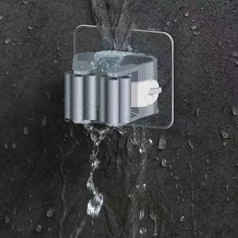 4pcs Wall Mounted Plastic Hanging Mop Storage Rack Punch-Free Clip Hook Space Saving for Broom and Mop Storage