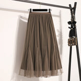 Casual High Waist Loose Knitted Long A-line Pleated Skirt Korean Fashion Streetwear Chic Basic Autumn Winter Plus Size Clothing 
