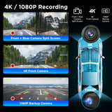 Junsun 9 inch Car DVR 4K Dash Cam Wireless Carplay for Apple Android Auto Dual Lens Video Recorder Dashboard Monitor FM BT AUX