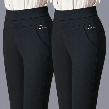Mother Spring Pants High Waist Casual Stretch Pockets Solid Color Match Top Slim Fit Plus Size Pencil Pants Women Clothing
