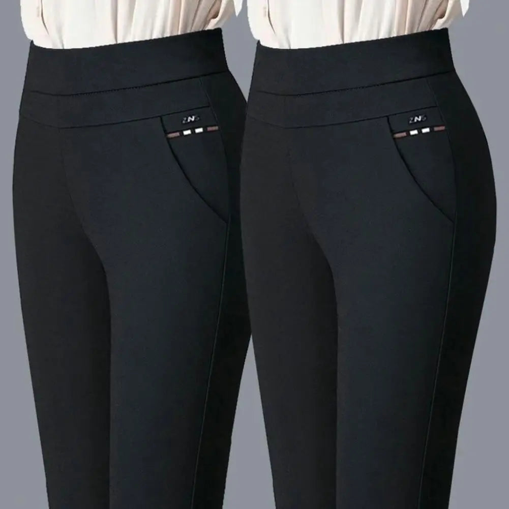 Mother Spring Pants High Waist Casual Stretch Pockets Solid Color Match Top Slim Fit Plus Size Pencil Pants Women Clothing