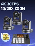 4K/1080P SDI NDI PTZ Camera 10X/20X Optical Zoom, HDMI/USB/POE | IP Live Streaming Camera for Church/Meeting/Broadcast (Youtube)