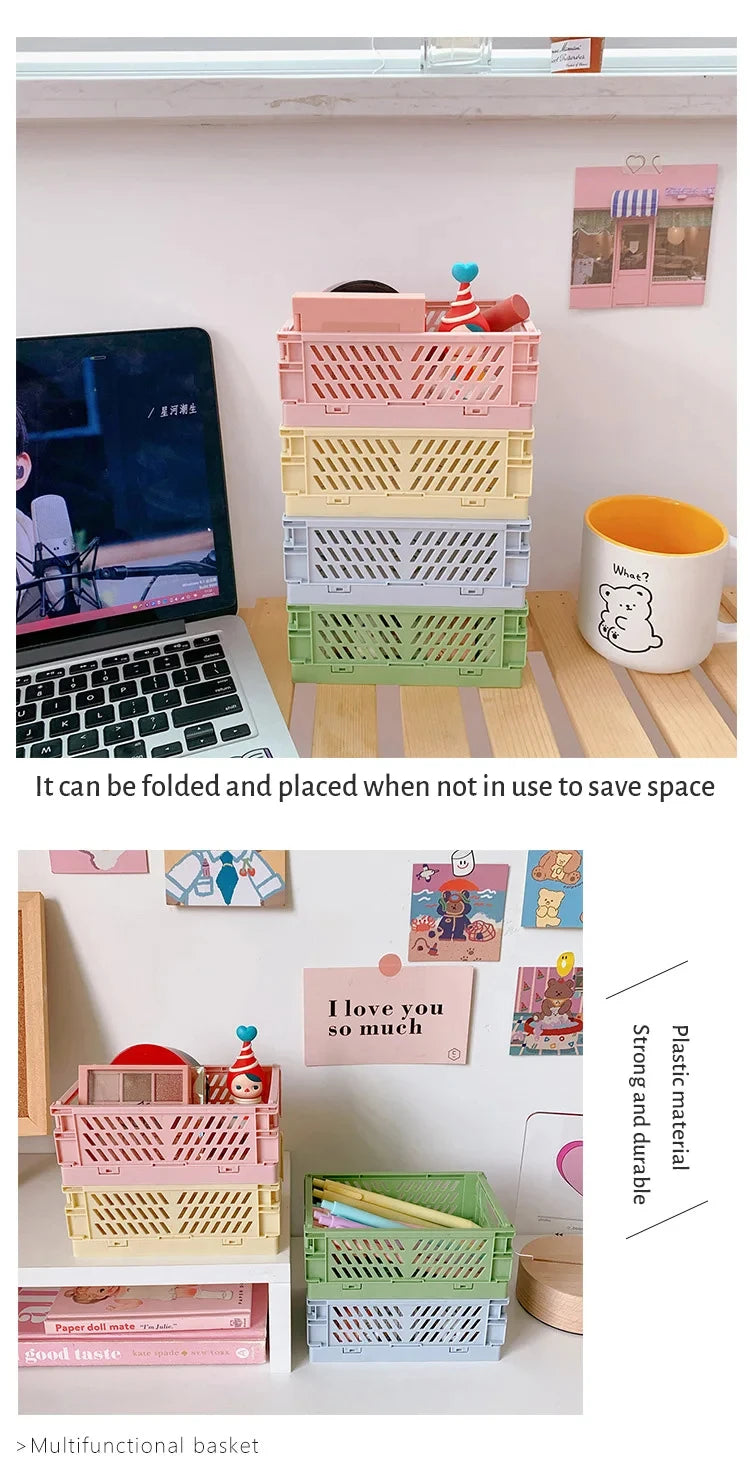 6 Color Organizing Storage Baskets Case Folding Student Desktop Basket Tape Stationery Plastic Foldable Container Storage Box