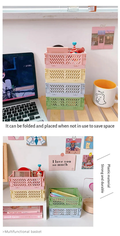 6 Color Organizing Storage Baskets Case Folding Student Desktop Basket Tape Stationery Plastic Foldable Container Storage Box