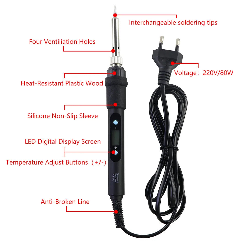 60W 80W Electric Soldering Iron LCD Digital Display Adjustable Temperature Welding Repair Tools 220V / 110V Solder Wire Tips