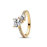 Anillo de plata 925 chapado en oro para mujer, con doble banda brillante y corazón, joyería fina Pandora original, 2024 