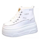 High Top Fashion Sneakers White Chunky Platform Wedge Shoes 12cm 14cm Height Increased Woman Sports Casual Shoe Tennis Female