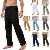 Men's Cotton Linen Pants Loose Breathable Casual Solid Color Long Pants Large Size Streetwear Fitness Lightweight Yoga Trousers