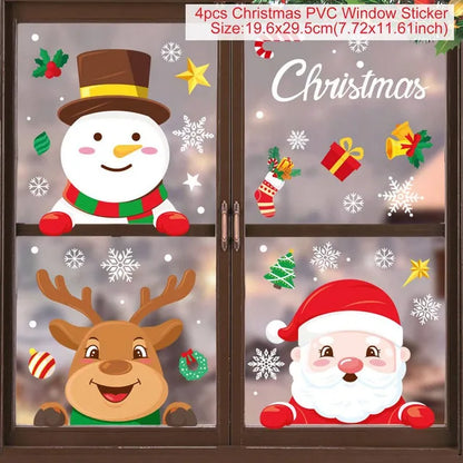 Christmas Window Stickers for Kids Room, Wall Decals, Merry Christmas Decorations for Home, New Year 