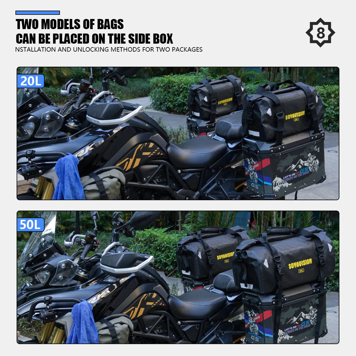 SOYAVISION 20L 50L 70L 80L 100L Motorcycle Waterproof Tail Bag Travel Outdoor Luggage Bag Motorcycle Seat Bag