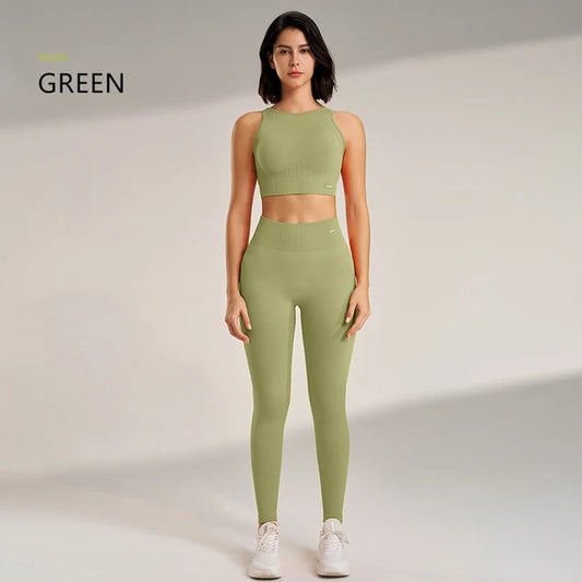 Women Yoga Clothes Set High Waist Leggings and Top Two Piece Seamless Fitness Exercise Clothing Fitness Workout Underwear 
