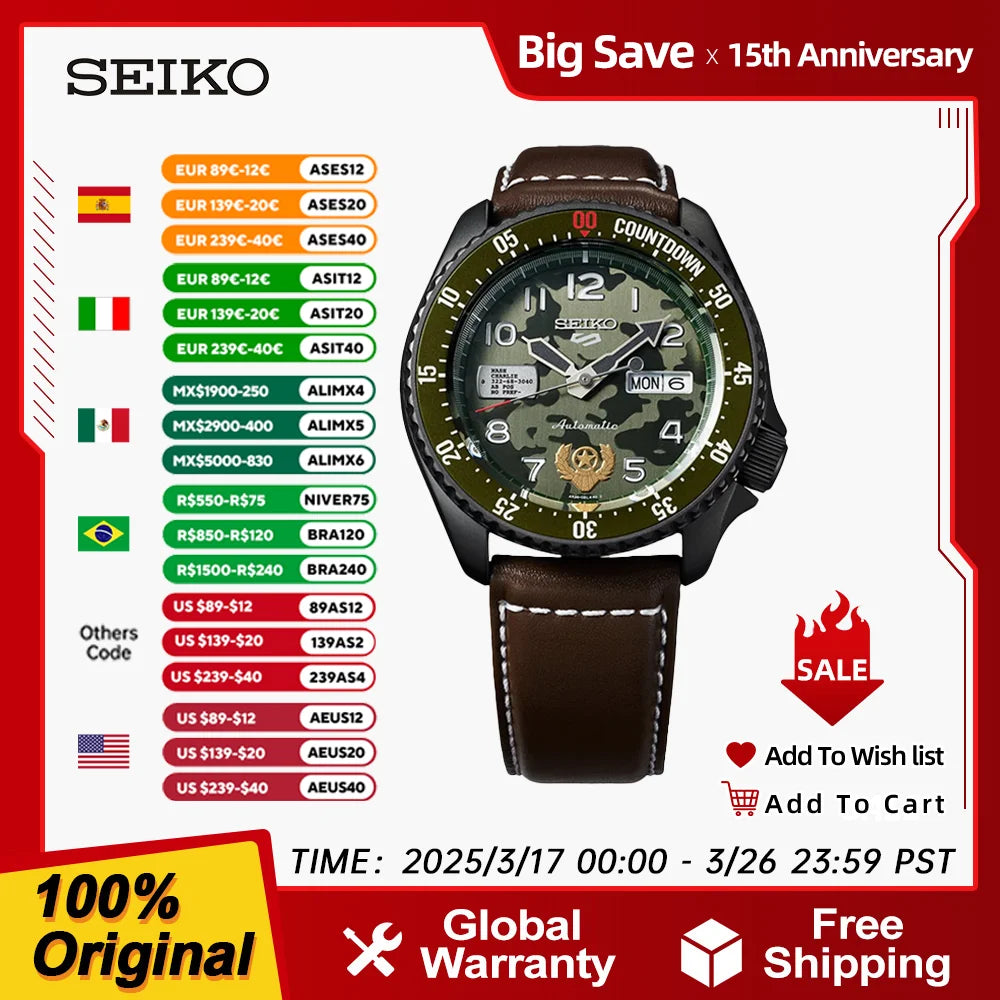 SEIKO 5 Original Sports Automatic Watch Mechanical 10bar Waterproof Luminous Men Watches