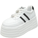 8cm Leather Flats Casual Dad Shoes Chunky Sneakers 2025 Women Platform Sports Shoes Ladies Skateboard Hidden Heels Shoes Tennis