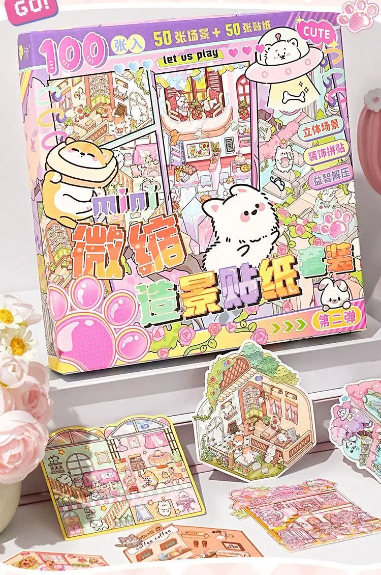 50 in 1 landscape stickers miniature scene collection 3d three-dimensional girls children's educational toys