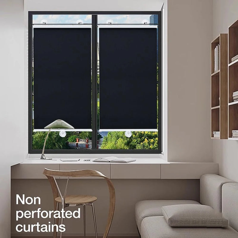 Cordless Retractable Roller Shades Black Home Office Windows Sunshade Thermal blinds without drilling blackout curtain