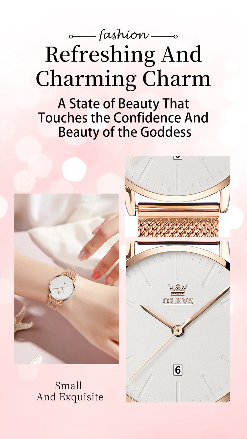 OLEVS Luxury Fashion Watch for Women Stainless Steel Waterproof Quartz Ladies Wristwatch Original Simple Elegant Women's Watches