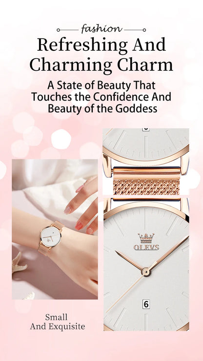 OLEVS Luxury Fashion Watch for Women Stainless Steel Waterproof Quartz Ladies Wristwatch Original Simple Elegant Women's Watches