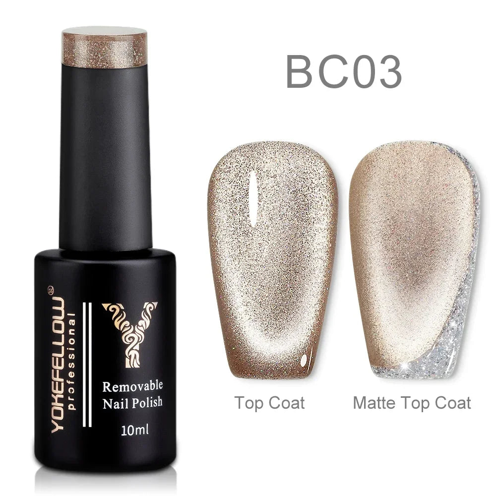 Esmalte de uñas en gel YOKEFELLOW Cat Eye de 10 ml, esmalte de uñas magnético plateado, esmalte de uñas en gel profesional para manicura DIY.