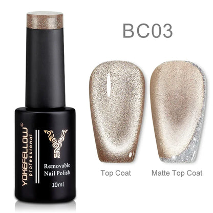 Esmalte de uñas en gel YOKEFELLOW Cat Eye de 10 ml, esmalte de uñas magnético plateado, esmalte de uñas en gel profesional para manicura DIY.
