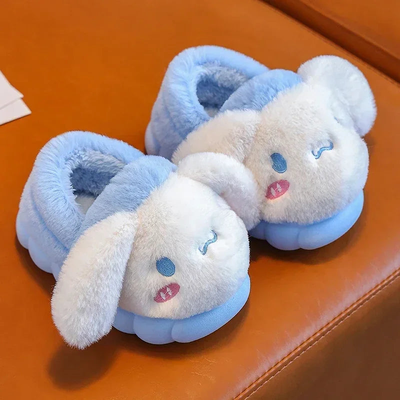 Winter Cute Cartoon Cover Heel Children's Fluffy Slippers Soft Non-slip Warm Flat Mule Boys Girls Teen Indoor Home Cotton Shoes