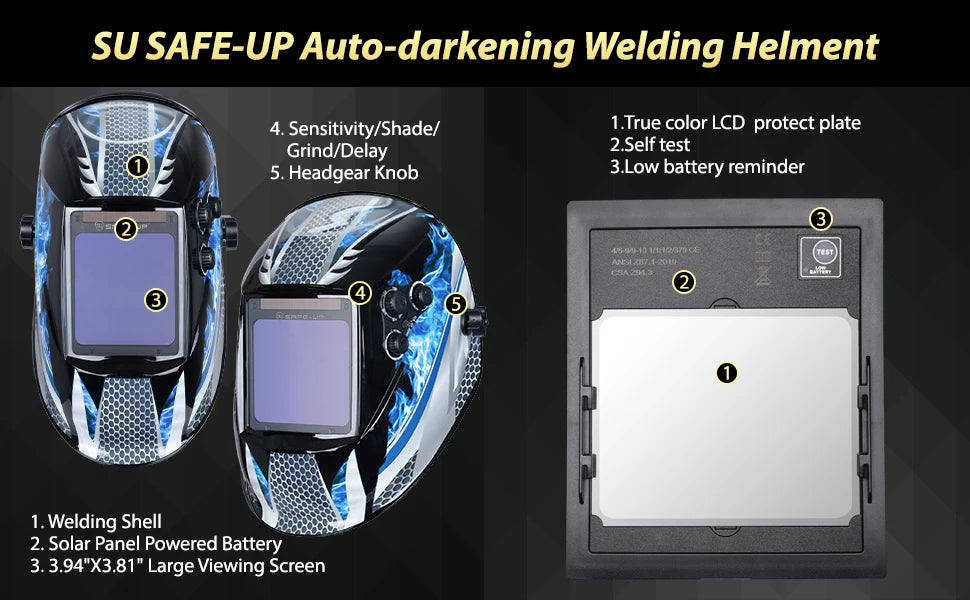Welding Mask 1/1/1/1 Auto Darkening Welding Helmet 100x97mm Large View TRUE Color 4 Sensors for MIG MAG MMA Welder Machine