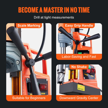 VEVOR Magnetic Drill,1300W 1.57" Boring Diameter,13000N Portable Electric Mag Drill Press w/Variable Speed, Drilling Machine