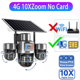 20MP 4G Sim Solar Camera WiFi 10X Optical Zoom 3-PTZ 4-Lens 3-Screens Outdoor Wireless Security Cameras Auto Tracking CCTV V380