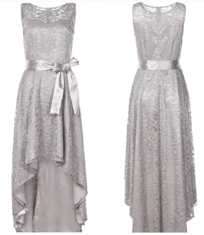 Vestido de dama de honor de boda para mujer 2025, elegante vestido de noche de encaje para fiesta, talla grande, ajustado, de cintura alta, con lazo, maxi vestidos para mujer