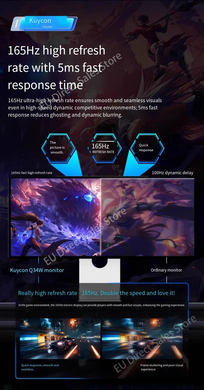 Kuycon Q34W 34-inch 4k165hz monitor e-sports gaming ultra-clear laptop desktop external mirror screen new original