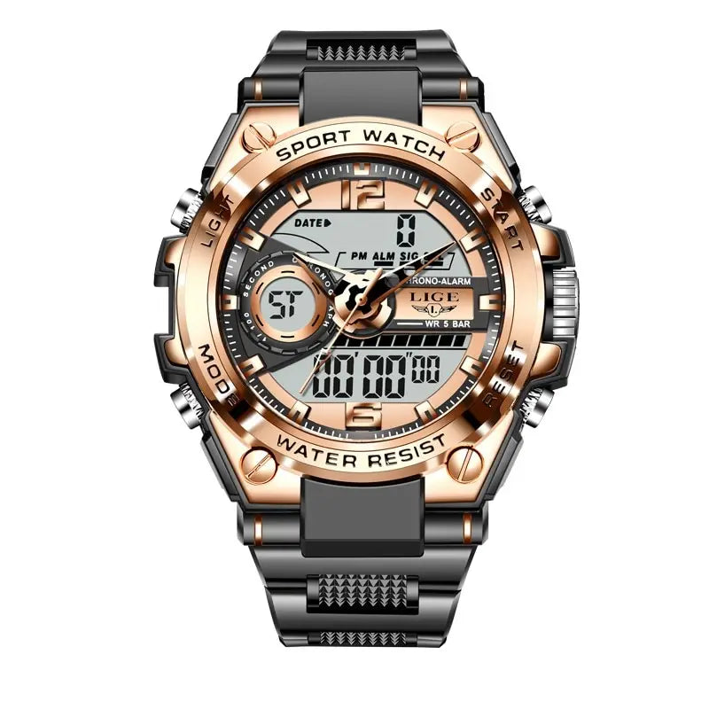 Reloj militar LIGE para hombre, digital, resistente al agua hasta 50 m, LED, de cuarzo, deportivo, grande, Masculino