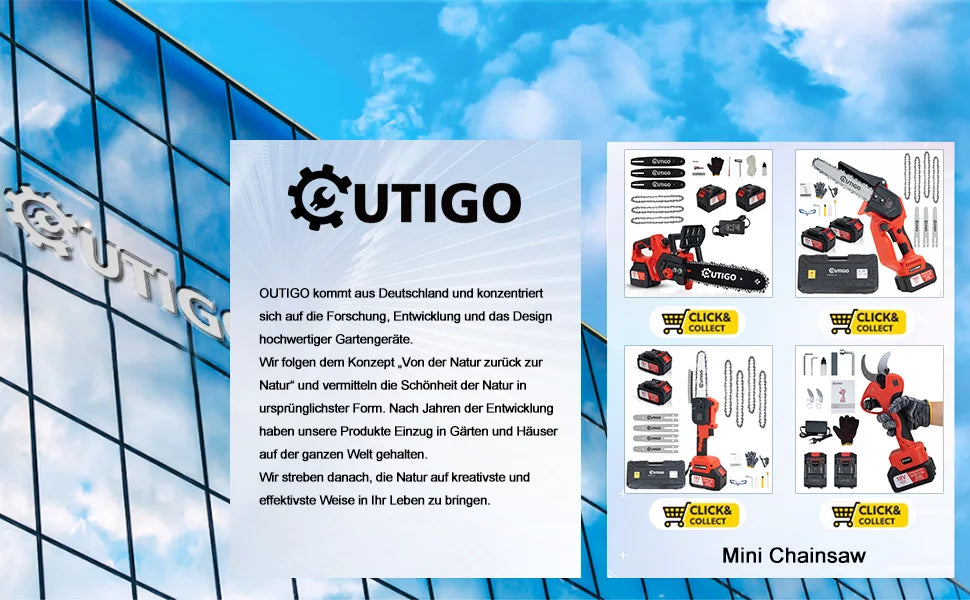 OUTIGO Battery Chainsaw, 8 Inch Chainsaw, 6000mAh Mini Cordless Chainsaw, 4 Chains 3 Guides 2 Batteries