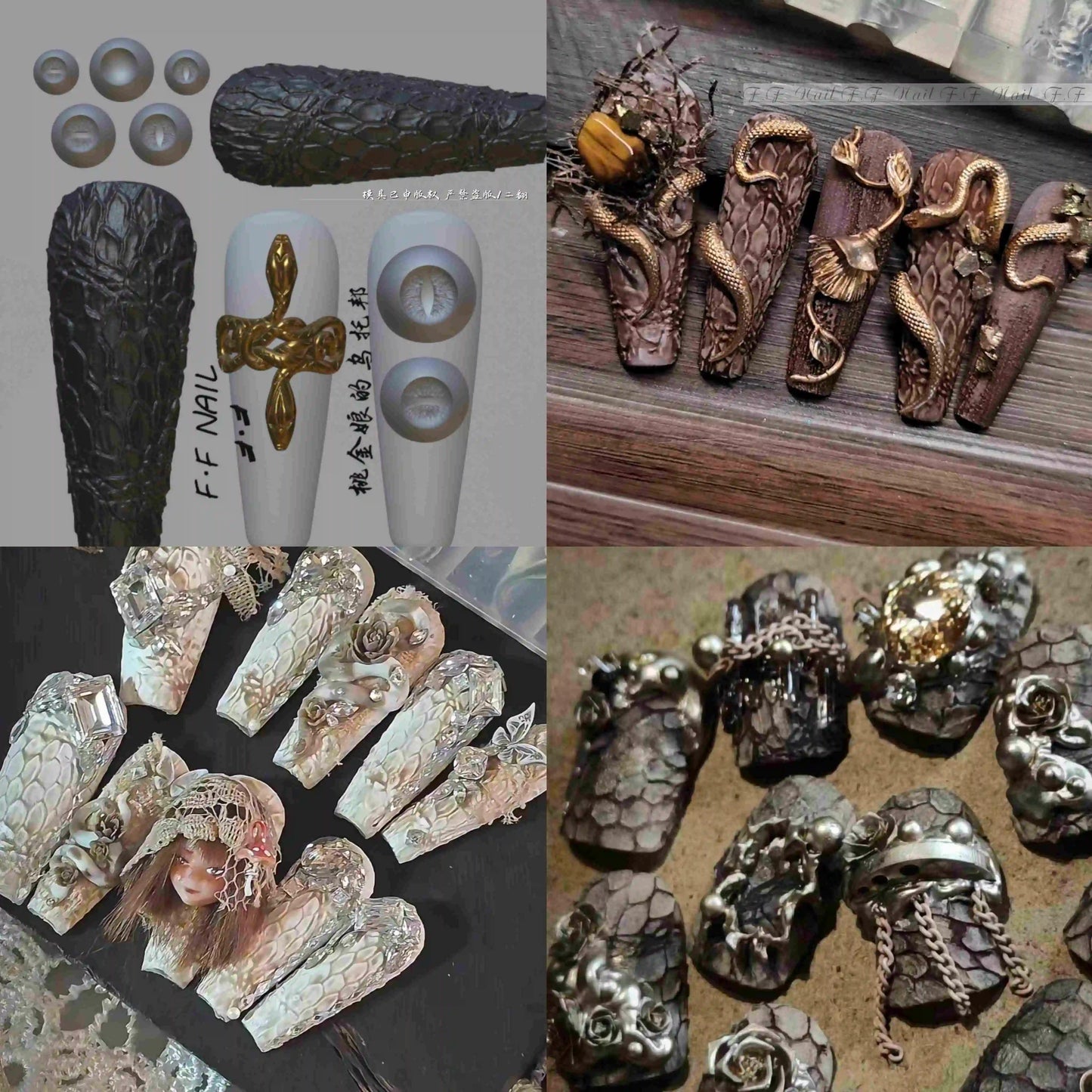1pc  Snake Flamingo Jellyfish Dragon Dtream 3D Acrylic Mold  Nail Art DIY  Silicone  Nail Art Templates Nails Mold