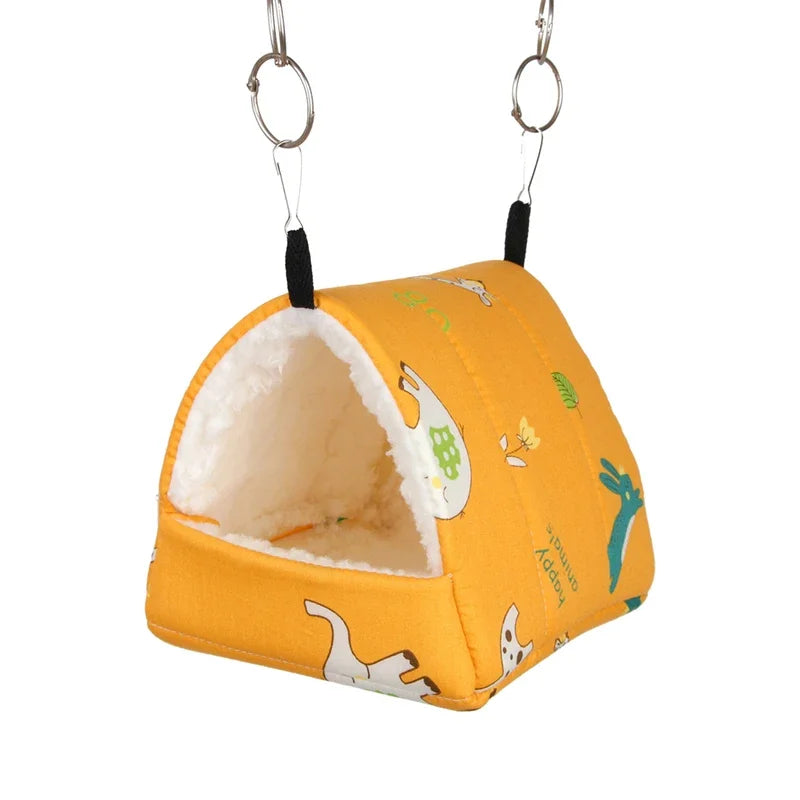 1pc Cute Print Bird Bed Mini Cage Rabbit Squirrel Mat Guinea Pig Nest Hamster House Small Animal Sleeping Bed Pet Hanging Cage